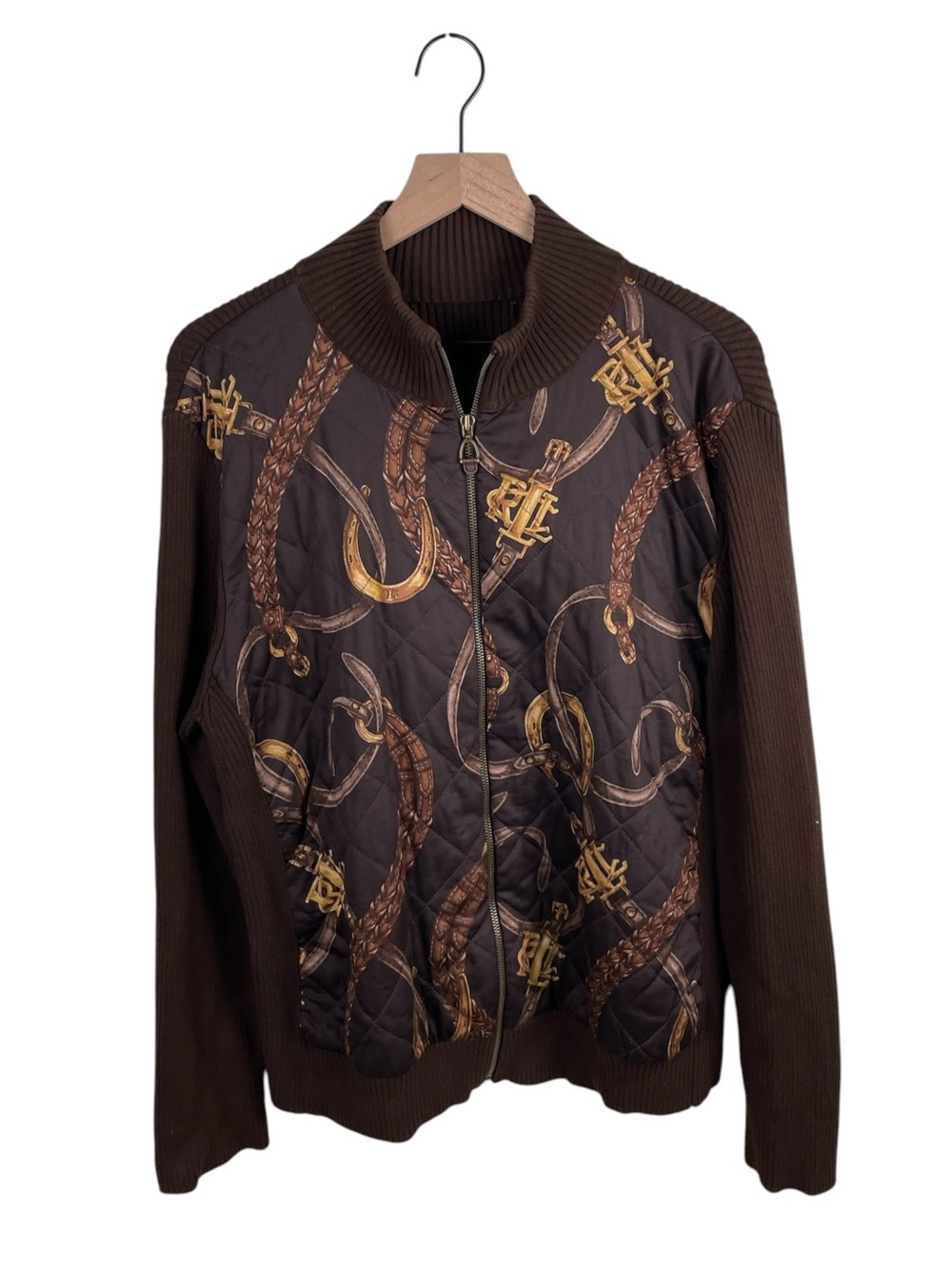 Lauren Ralph Lauren Equestrian Jacket Brown Ribbed Knit Quilted Size XL/XXL